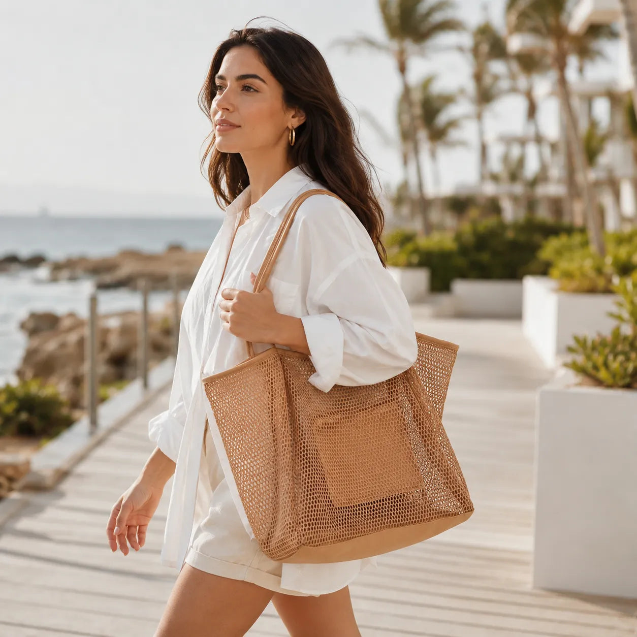 Sandfall – Mesh Beach Tote Bag with Hidden Zip Pocket, Sand Free