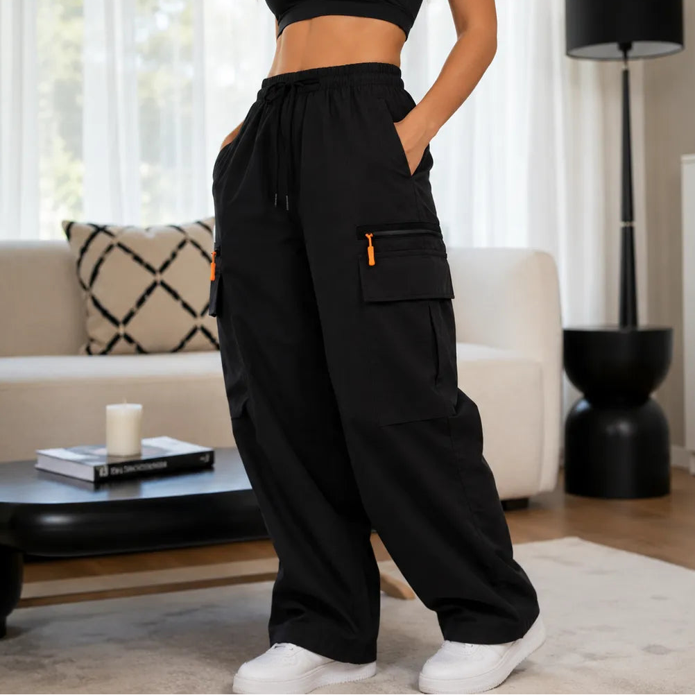 Solene – Wide-Leg Drawstring Cargo Pants with Pockets – Lark & Clover