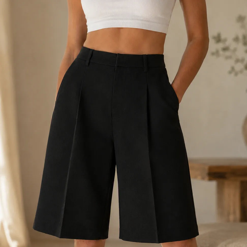 Soleya – Tailored Wide-Leg Pleated Bermuda Shorts for Women – Lark