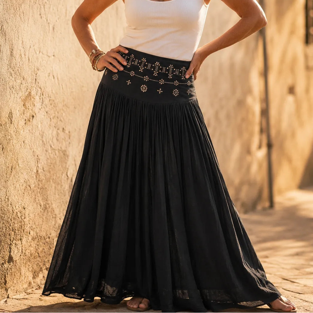 Soléra – High Waist A-Line Boho Maxi Skirt for Women – Lark & Clover