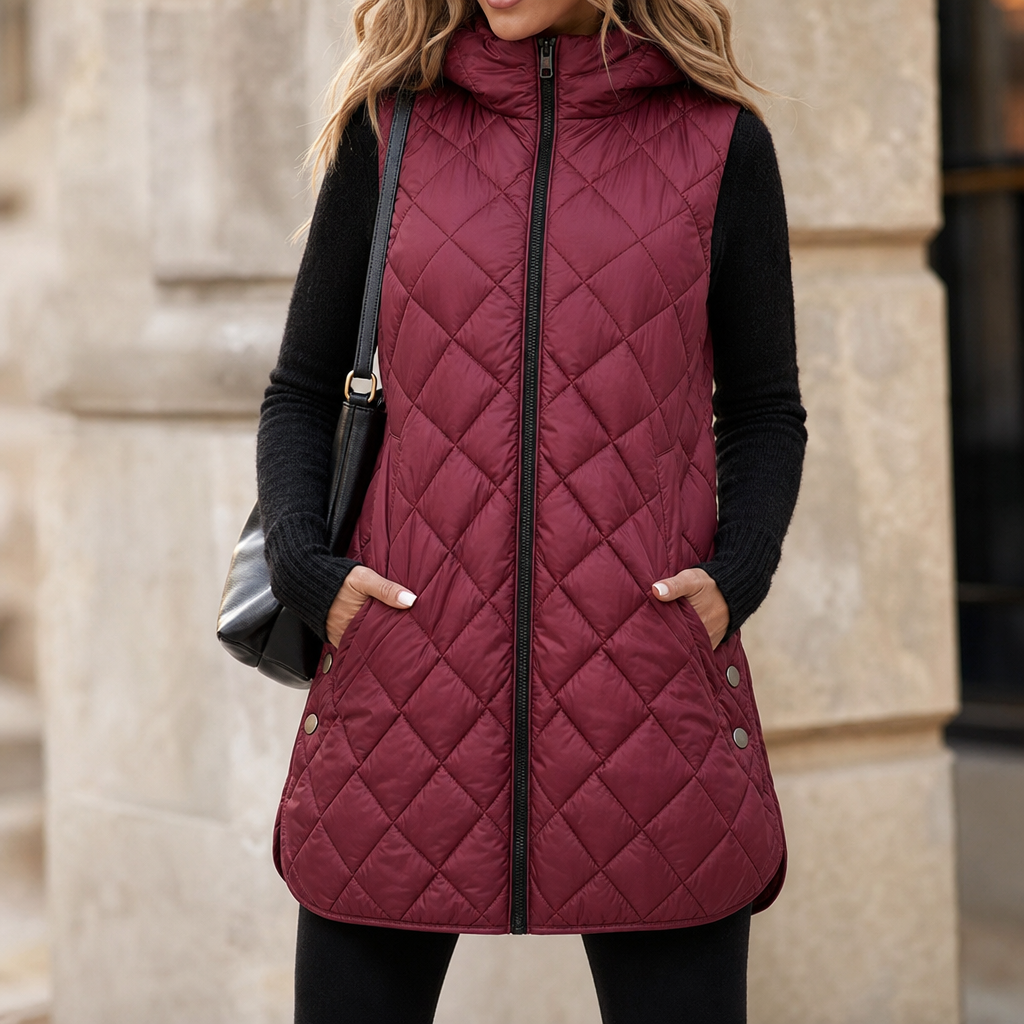 Quilta – Long Quilted Hooded Sleeveless Vest – Lark & Clover
