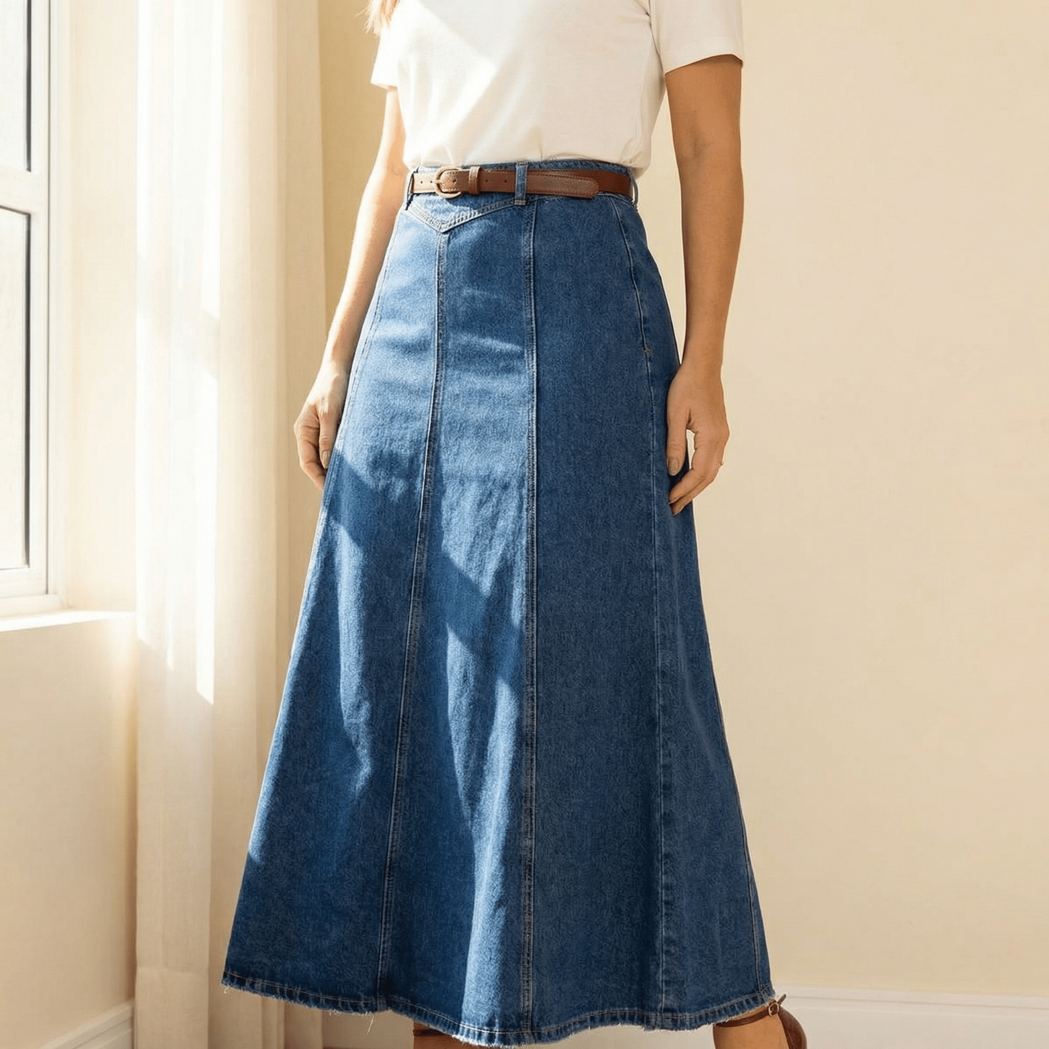 Levara – Flattering High Waist Denim Maxi Skirt – Lark & Clover