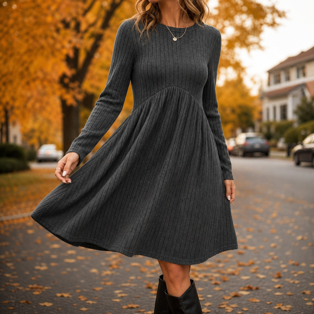 knit a line dress Ribwell – High-Waist Ribbed A-Line Midi – Lark & Clover Wool dress