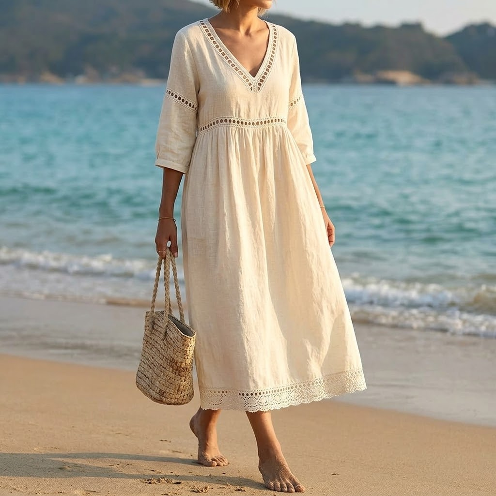 Solmera – Crochet Trim Midi Dress – Lark & Clover