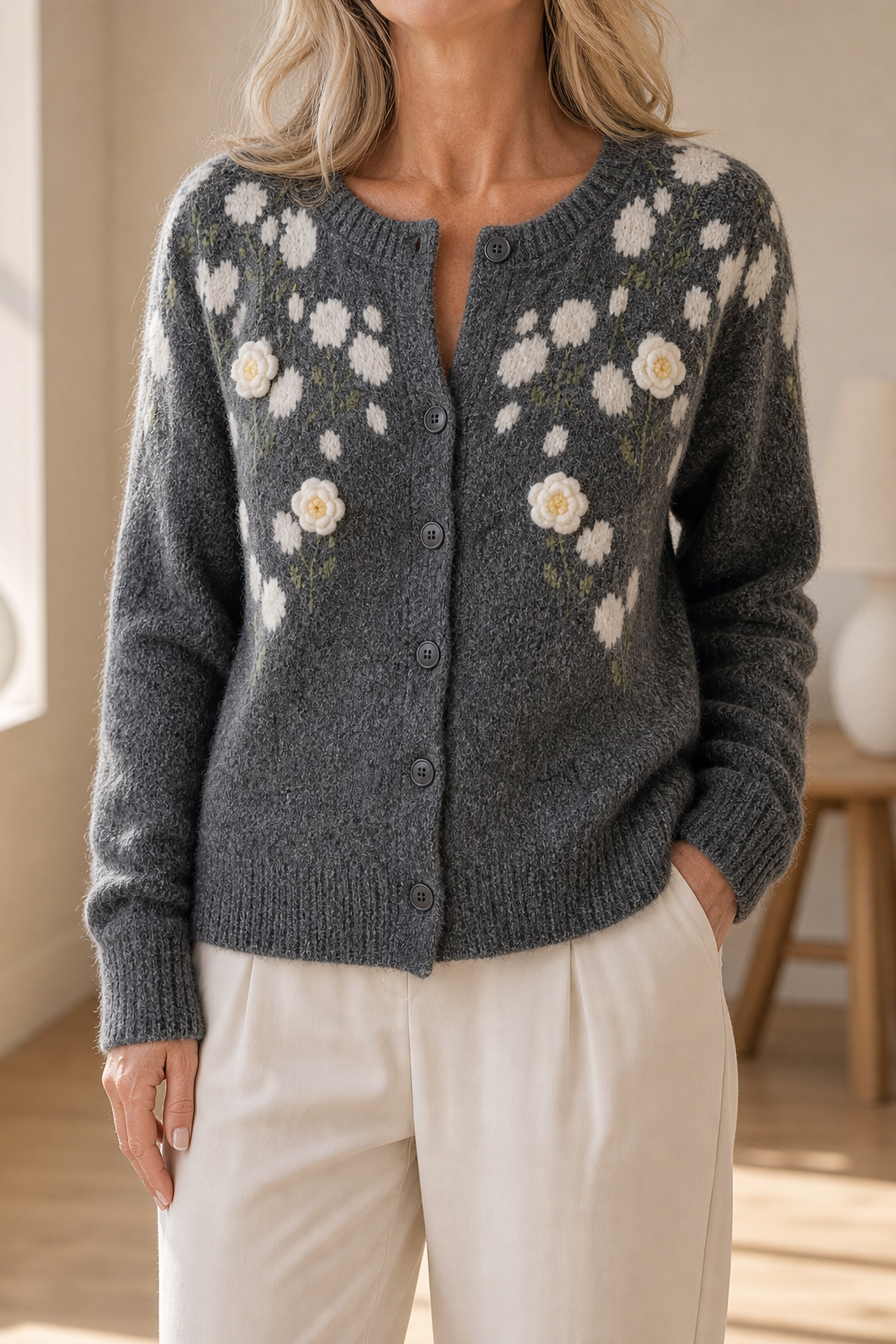 Meadowlin – Floral Knit Open-Front Cardigan – Lark & Clover