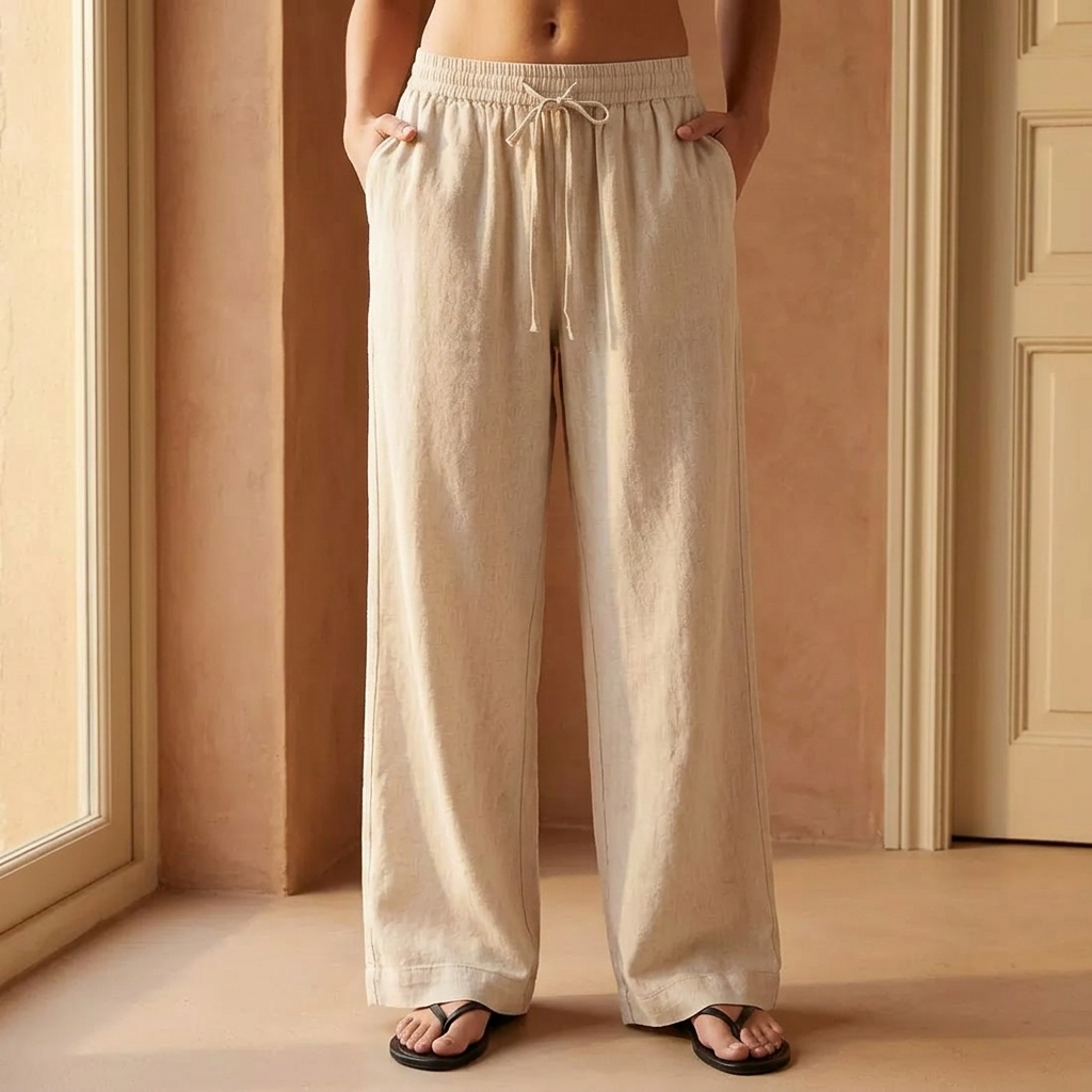 Linara – Women's Wide Leg Linen Look Drawstring Trousers – Lark