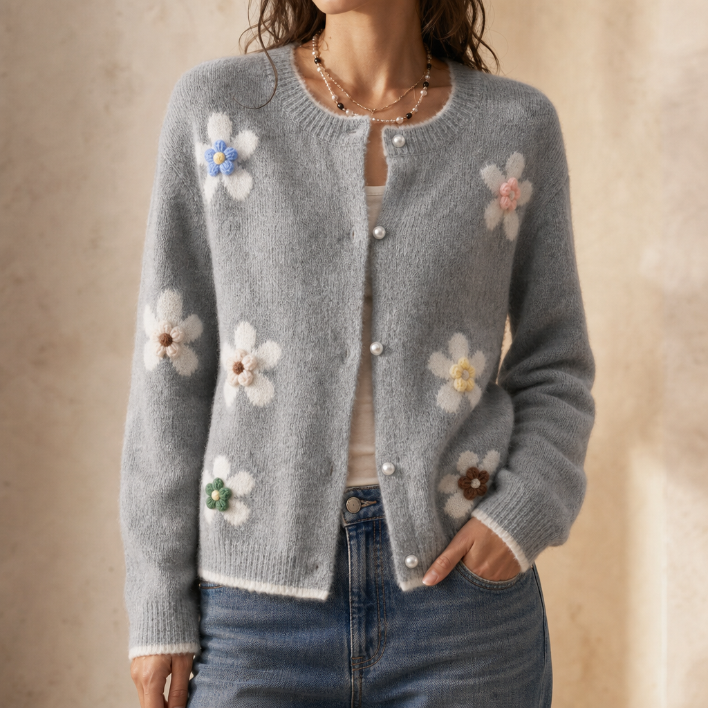 Florabelle – 3D Floral Appliqué Knit Cardigan – Lark & Clover