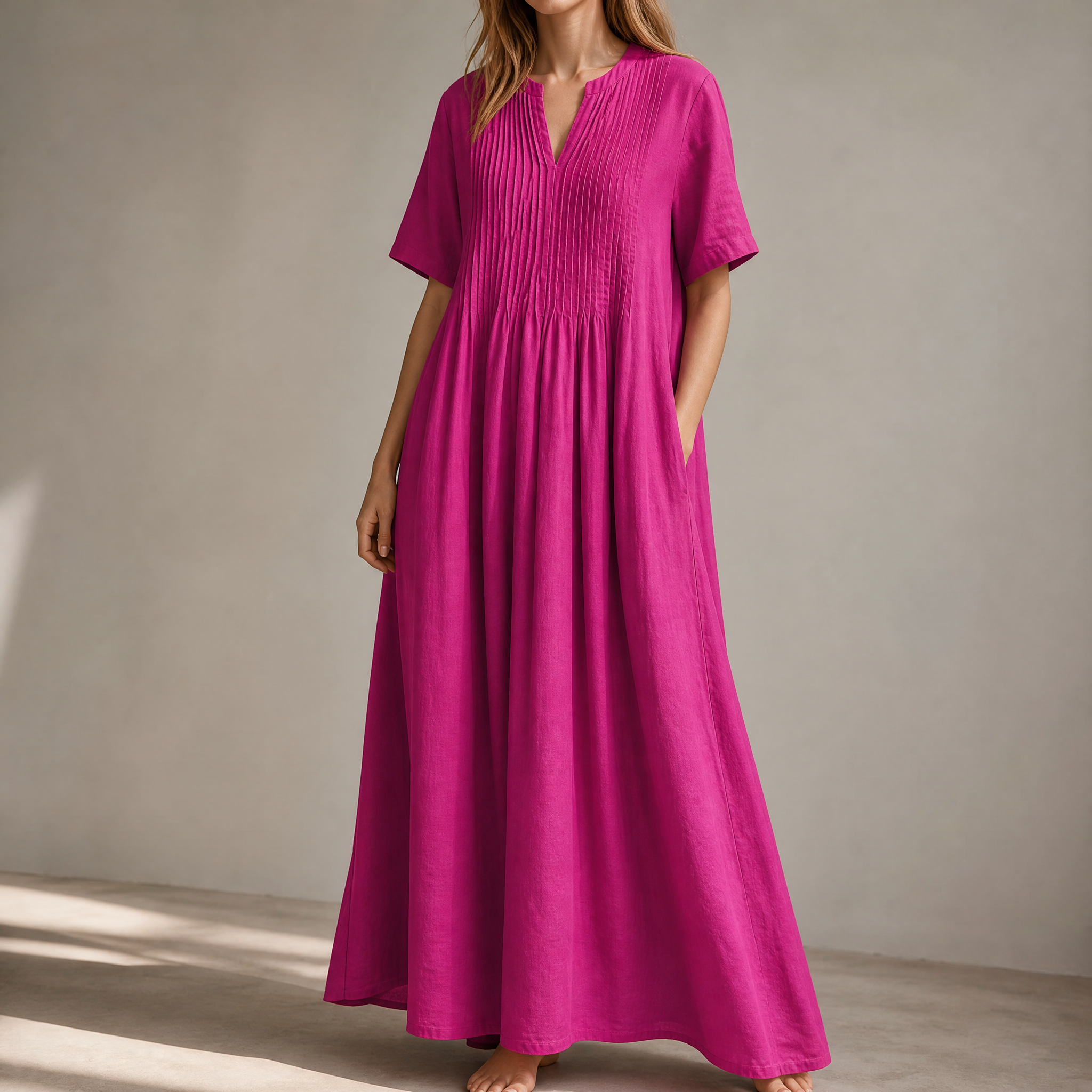 Wren – Women's Pin-Tuck Maxi Dress with Pockets – Lark & Clover