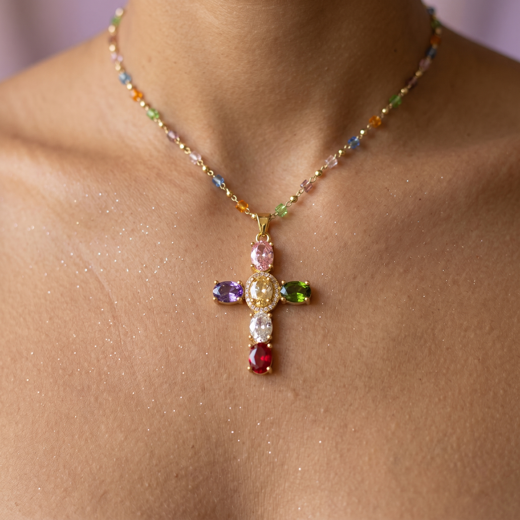 Lumora – Rainbow Cross Pendant Necklace – Lark & Clover