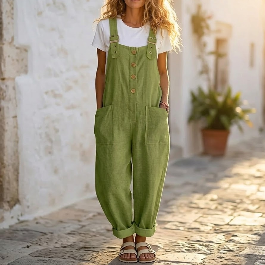 Slowlinen – Loose Button-Front Overalls – Lark & Clover