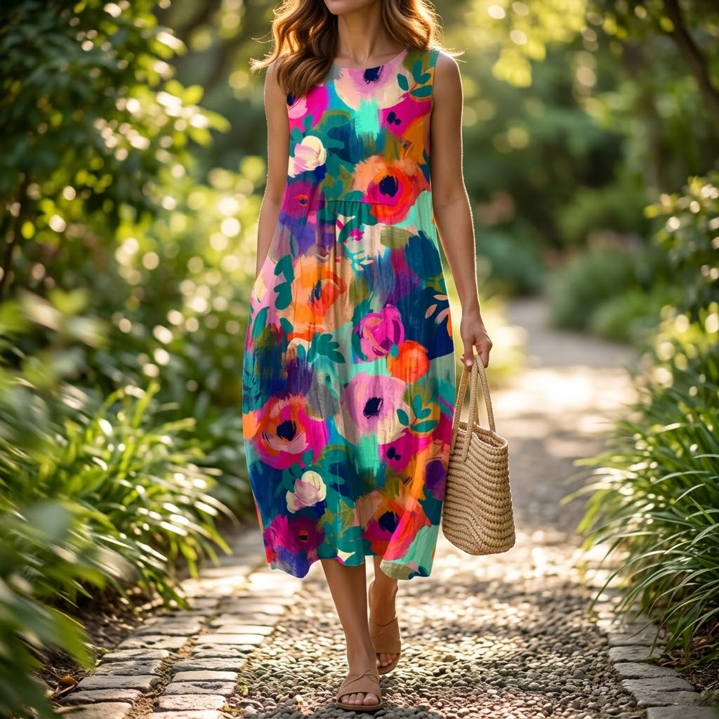 Florenza – Women's Painterly Floral Midi Dress – Lark & Clover