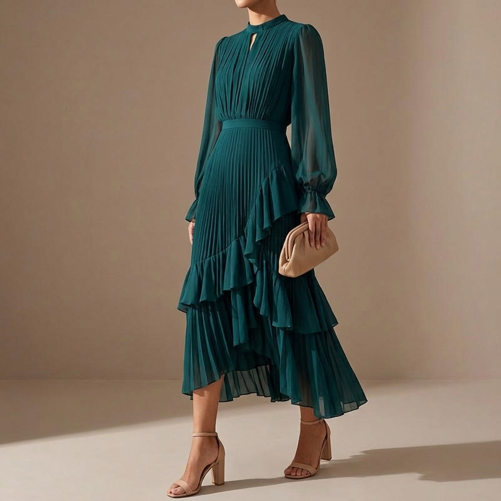 ladies pleated dress ruffles Keyfa – Women's Ruffle Midi Size:dress size pants :48 iXubem Womens Sequins It's plush size Lightweight woven fabric with