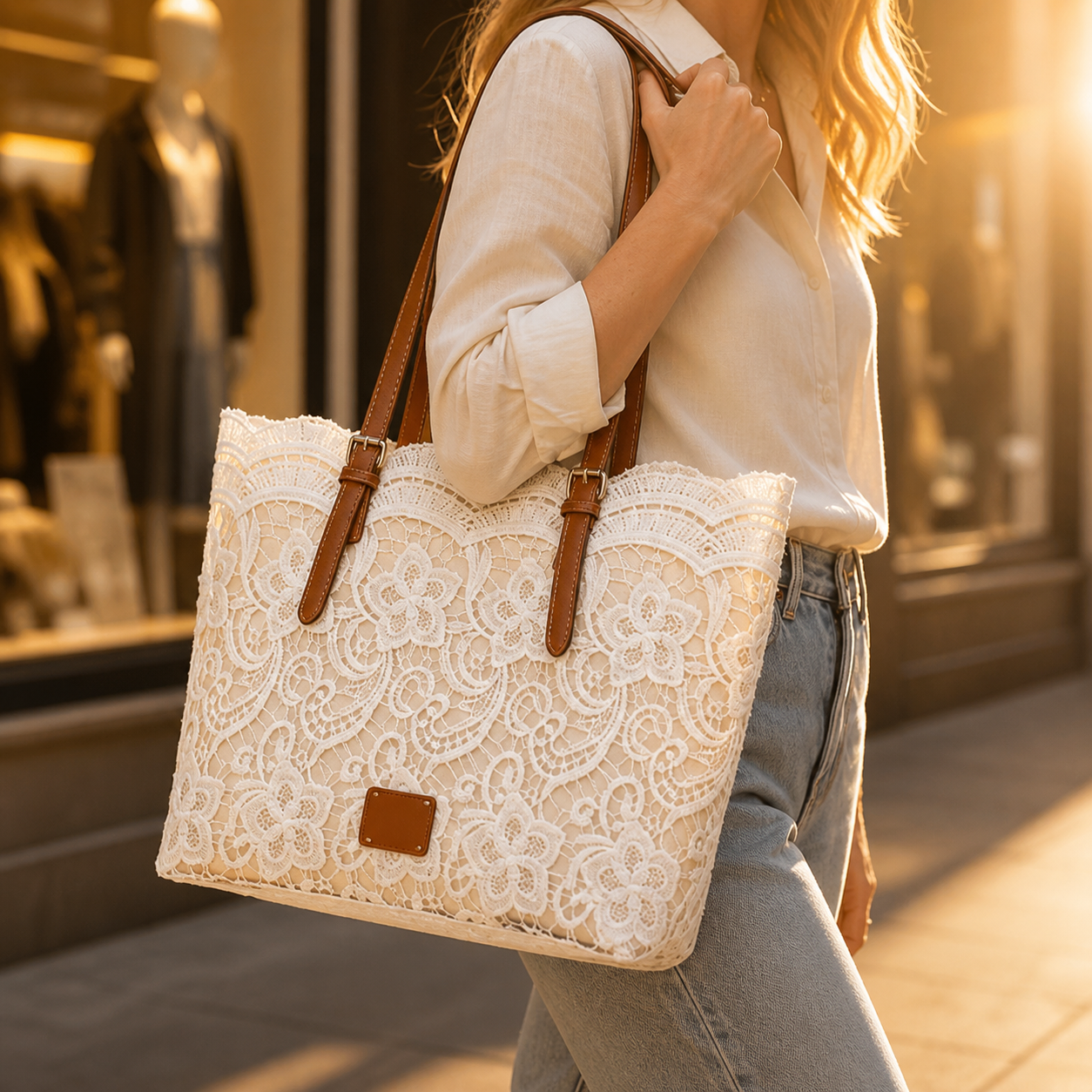 Lacelune – Floral Lace Shoulder Tote – Lark & Clover