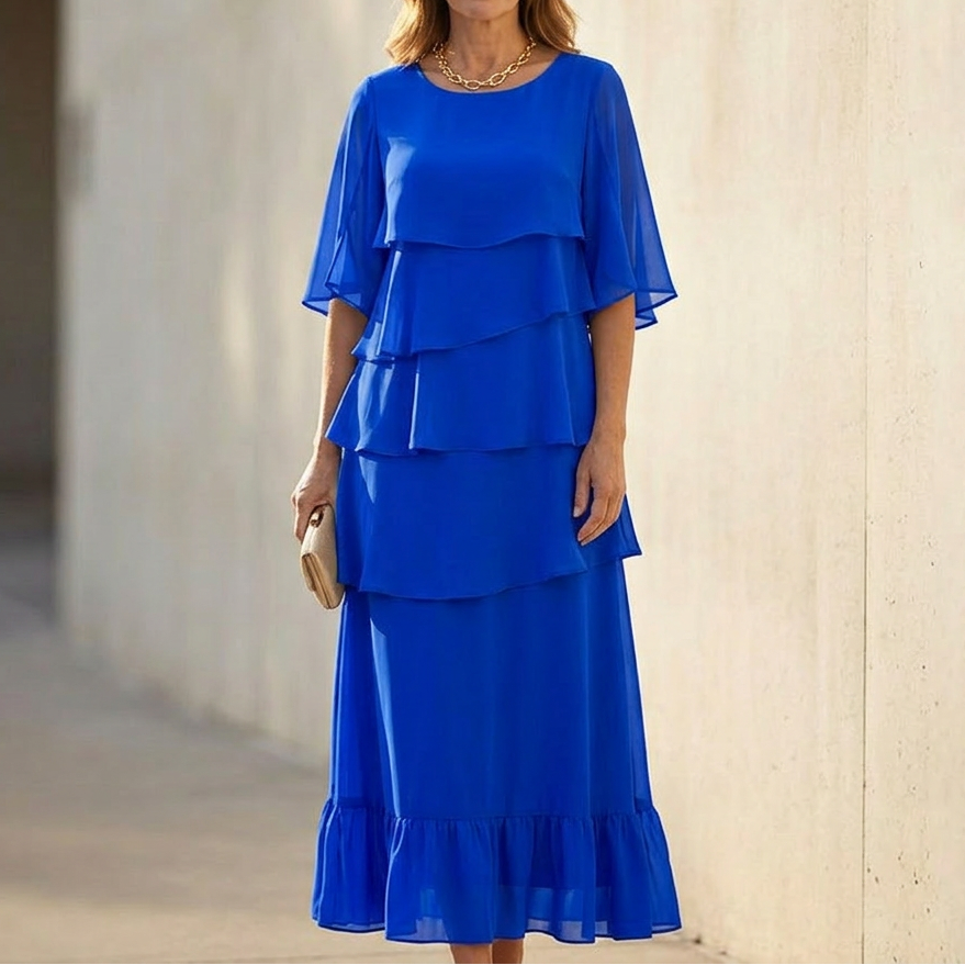 layered tier exaggerated frill dress Florelle Elegant Ruffle Pink