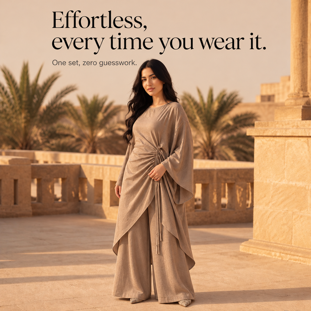 Elara – Adjustable-Waist Batwing Kaftan Trouser Set