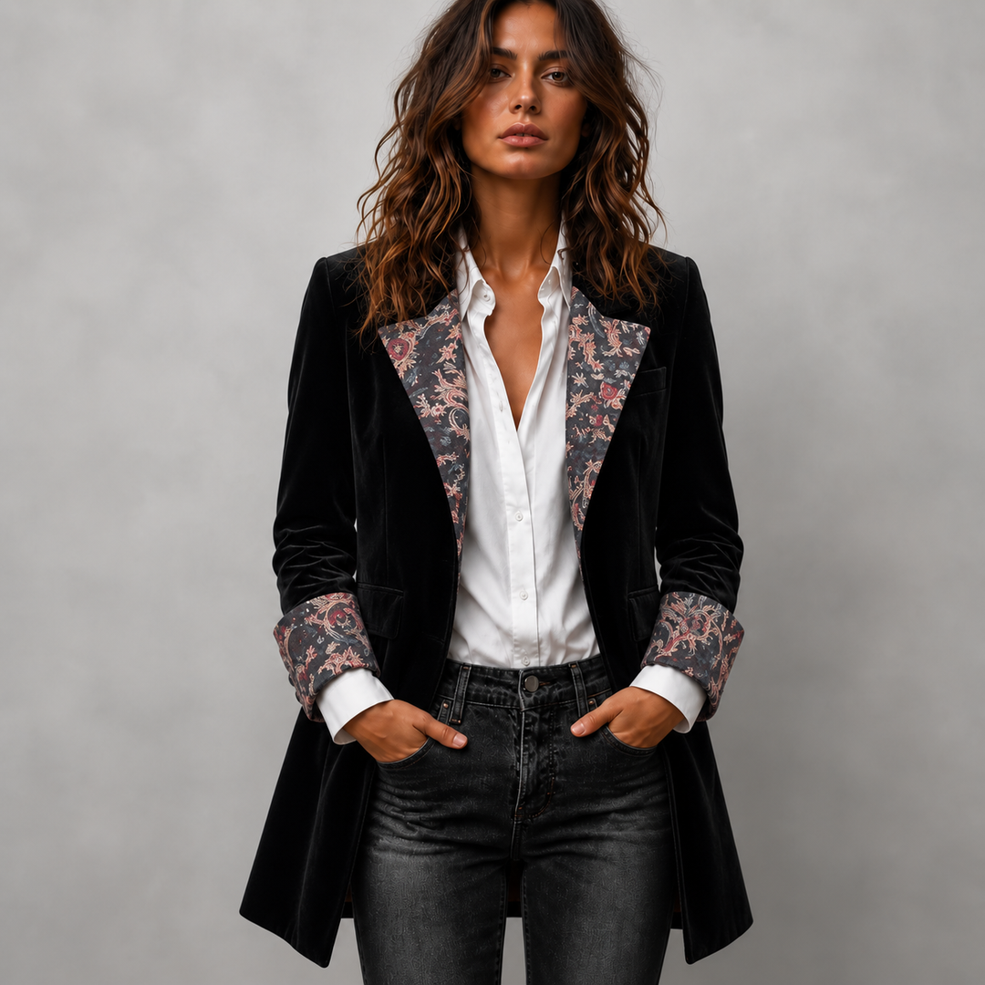 Herrivé – Contrast-Trim Herringbone Structured Blazer