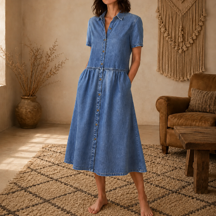 Everly – Shirt Dress with Pockets A-Line Midi Button Front