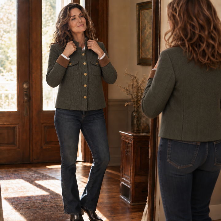Herrivé – Contrast-Trim Herringbone Structured Blazer