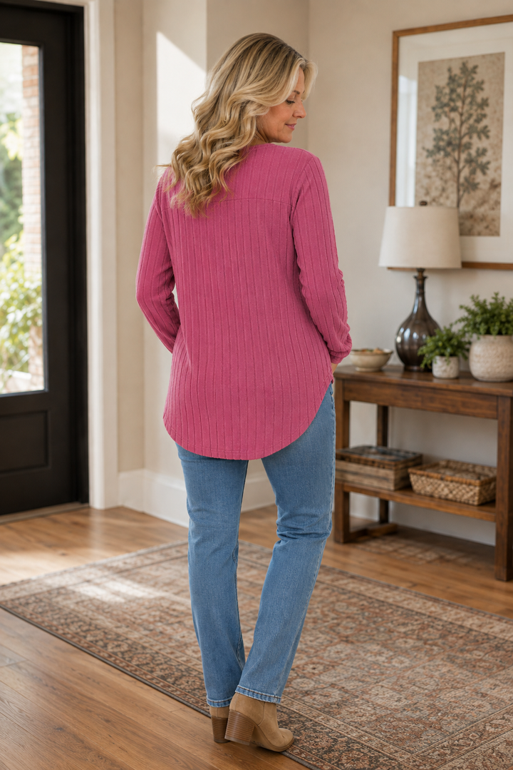 Veloura – Ribbed Adjustable Zip-Neck Knit Top