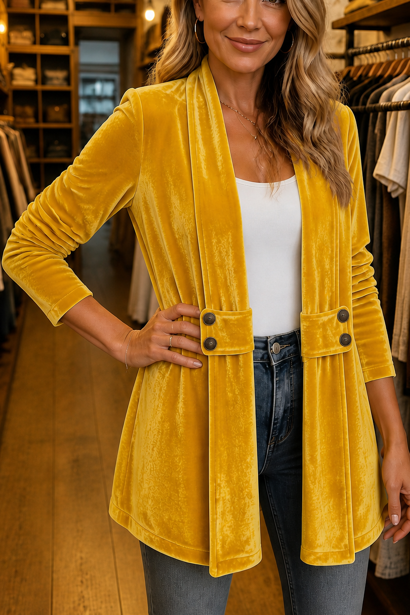 Velbourne – Double-Breasted Velvet-Look Cardigan