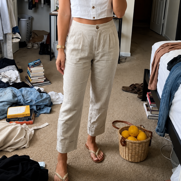 Linora – Cuffed Wide-Leg High-Waisted Trousers