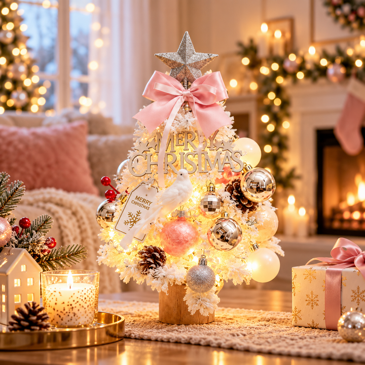 Everpine – Pre-Decorated Snow-Flocked Tabletop Christmas Tree