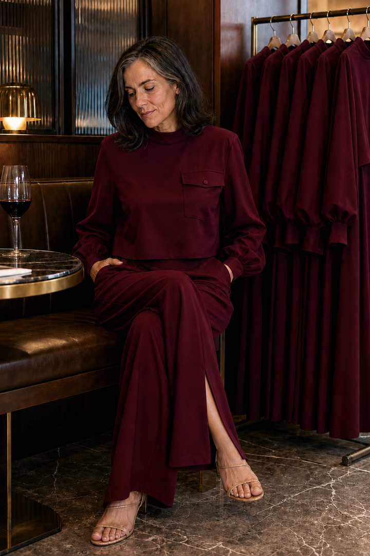 Wearbella – Bishop Sleeve Mock Neck Top And Wide-Leg Pants Set