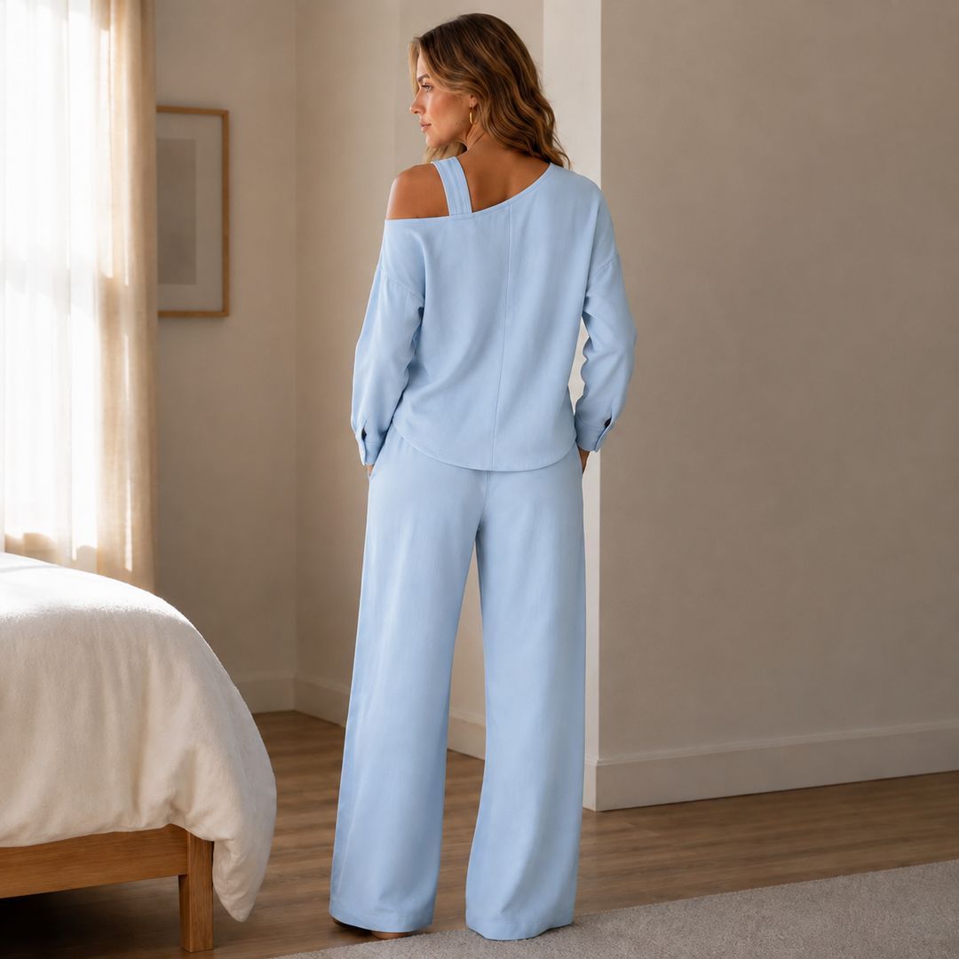 Onedrape – One-Shoulder Top And Wide-Leg Pants Set