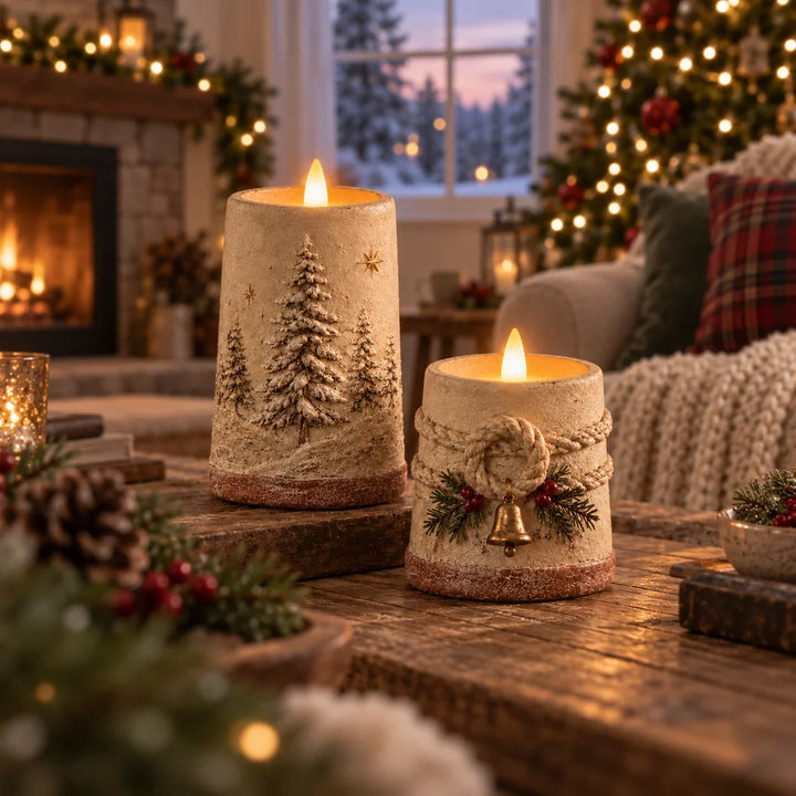 Hearthglow – Rustic Crackle-Finish Flameless LED Candle Set