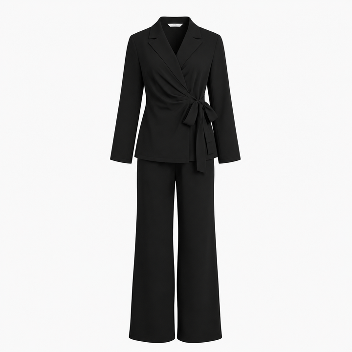 Ellara – Wrap Tie Blazer & Wide Leg Pants Set
