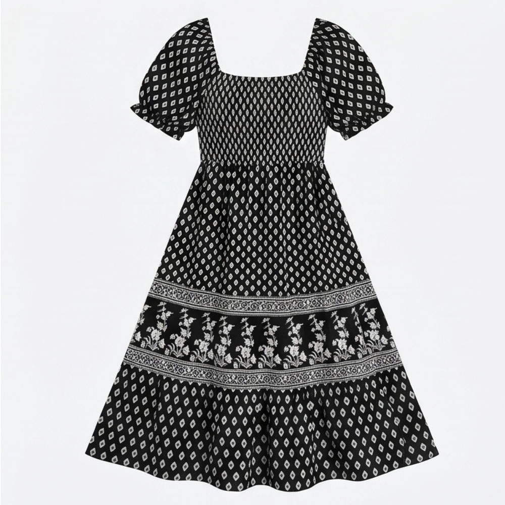 Selaris™ – Smocked Puff Sleeve Maxi Dress