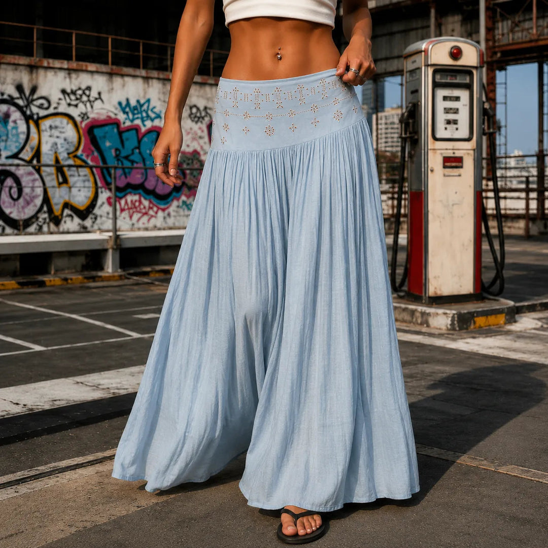 Soléra – High Waist A-Line Boho Maxi Skirt for Women