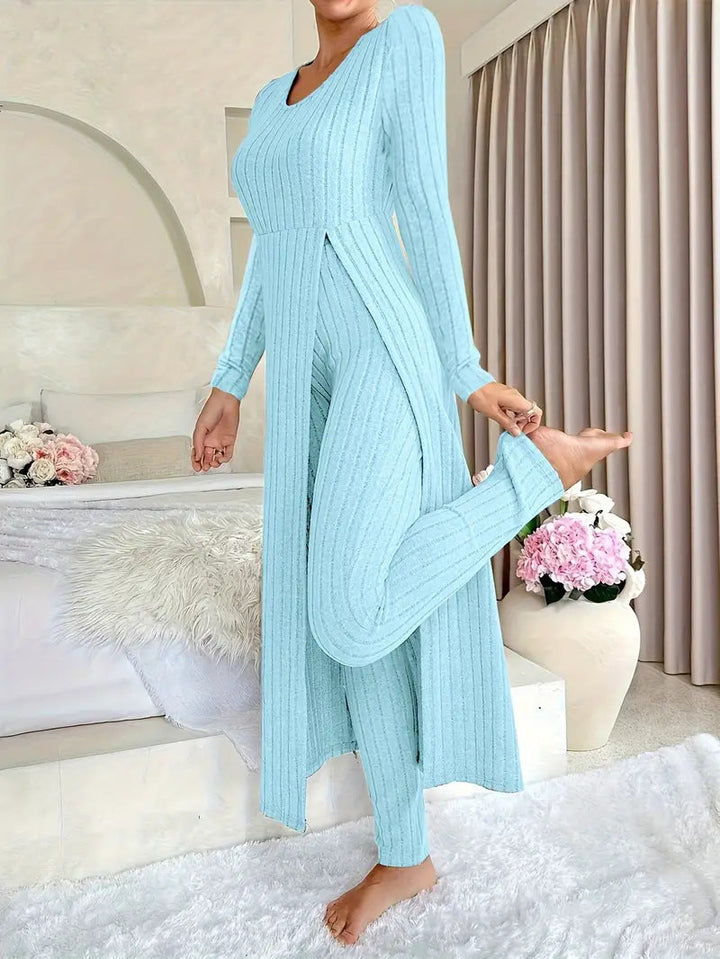 Wearbella – Ribbed Longline Top And Slim Pants Set