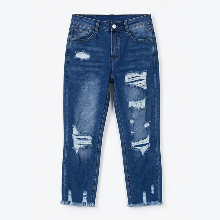 Delina™ – Soft Cotton Frayed-Hem Capri Jeans