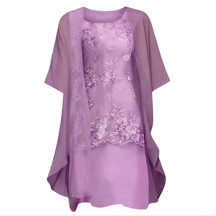 Lunavia™ Floral Lace Dress Set with Chiffon Shawl