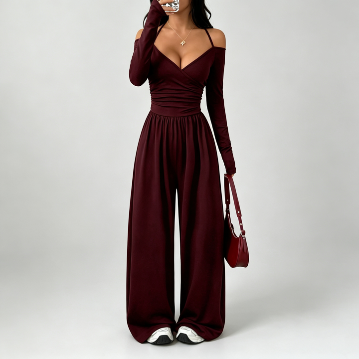 Elara – Off-Shoulder Wrap Wide-Leg Jumpsuit