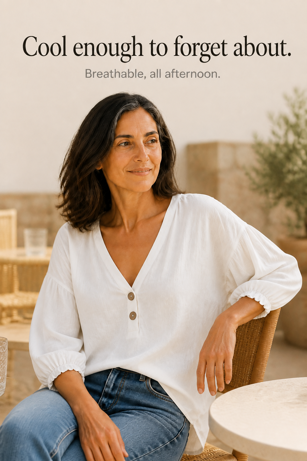Lunelle – Loose V-Neck Linen-Look Blouse
