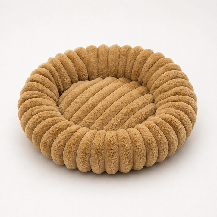 Nestwell – Raised-Edge Round Calming Plush Pet Bed