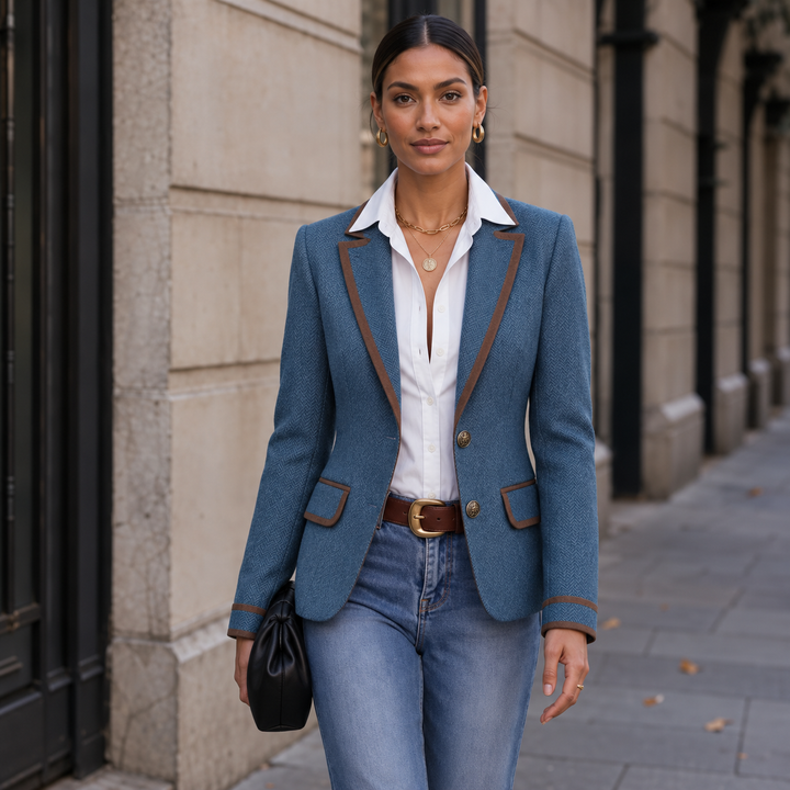 Vaunterie – Contrast Piped Herringbone Blend Coat
