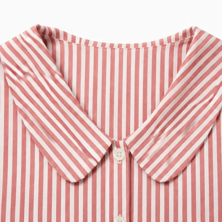 Solène™ Striped Sailor Collar Blouse with Puff Sleeves