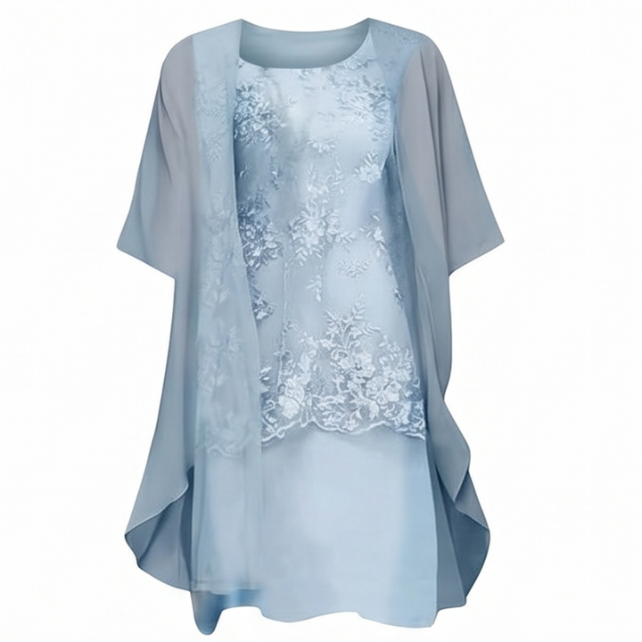 Lunavia™ Floral Lace Dress Set with Chiffon Shawl