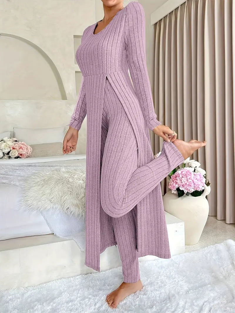 Wearbella – Ribbed Longline Top And Slim Pants Set