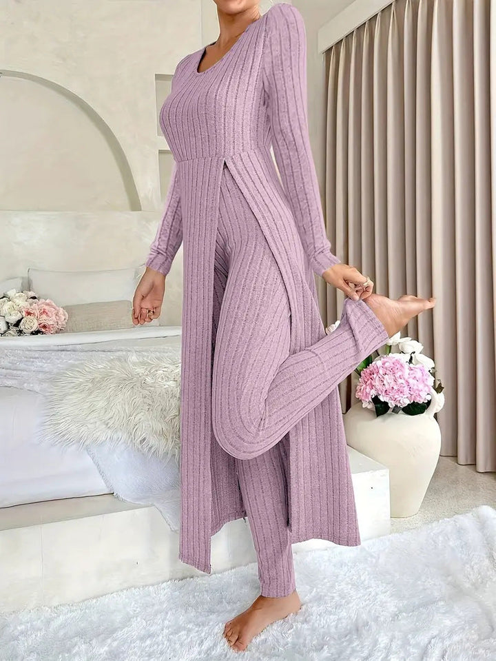 Wearbella – Ribbed Longline Top And Slim Pants Set