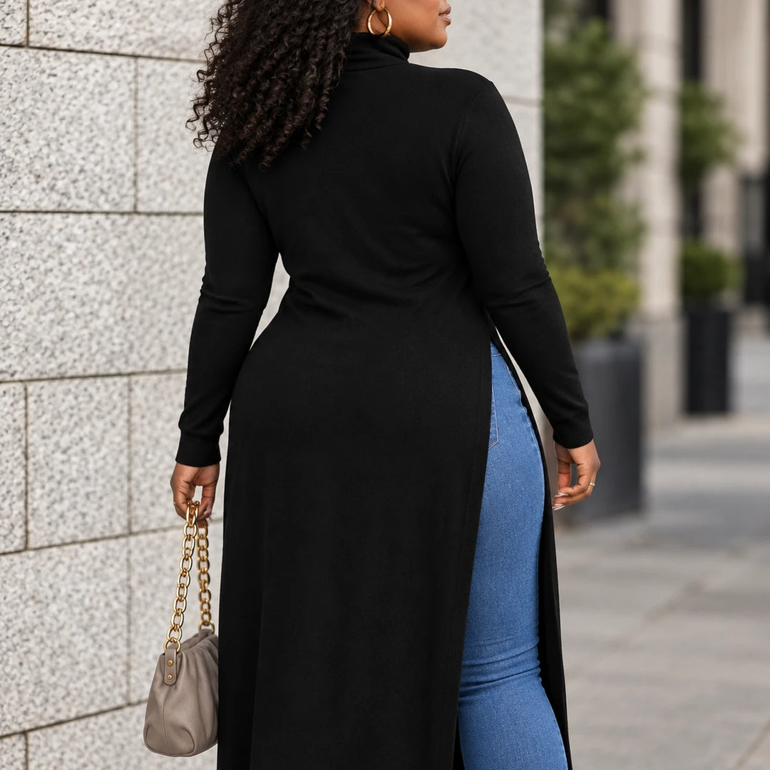 Wearbella – Asymmetric Hem Turtleneck Maxi Tunic