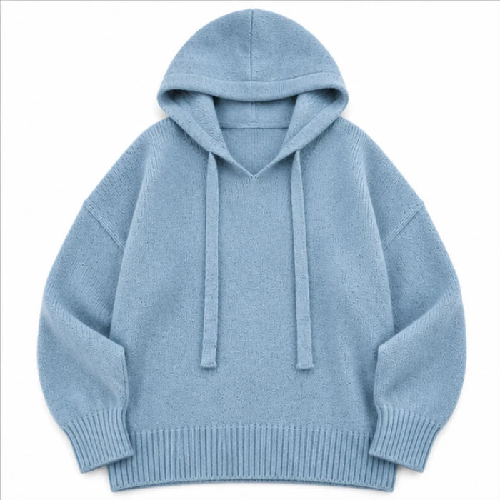 Easewell – Dropped Shoulder Knit Hoodie With Drawstring