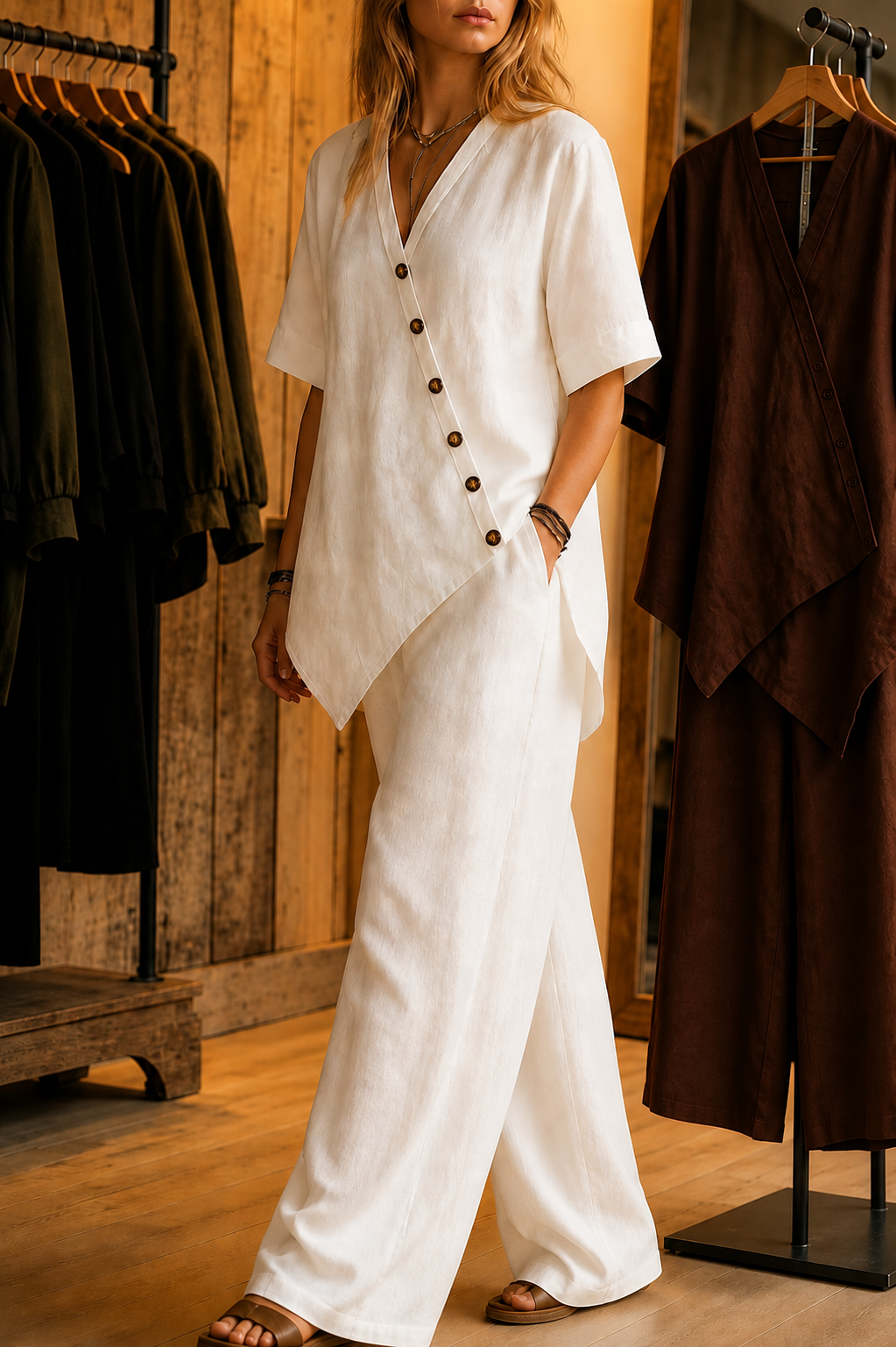 Wearbella – Wide-Leg Linen Top And Trouser Set