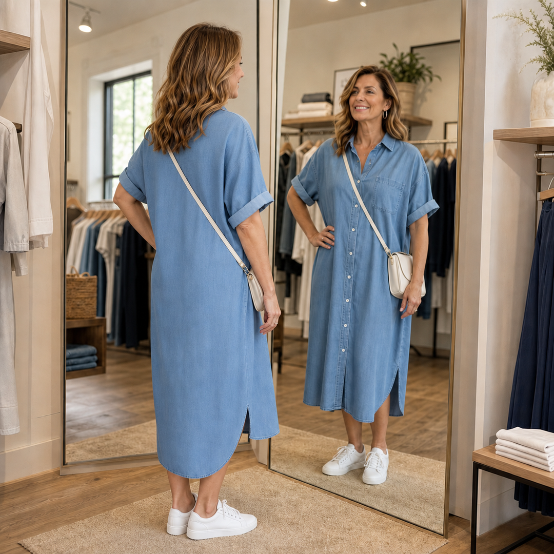 Wearbella – Loose-Fit Buttoned Denim Shirt Dress