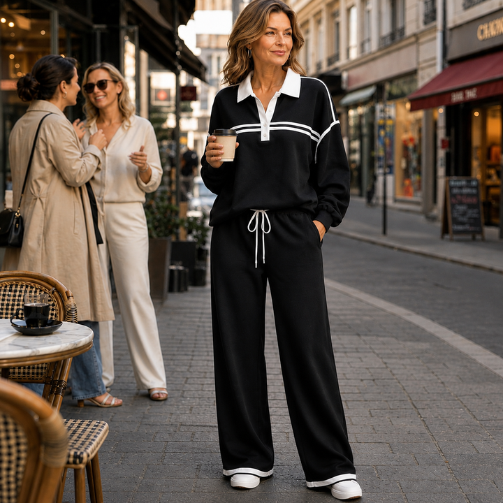 Wearbella – Striped Patchwork Sweater And Wide-Leg Pants Set