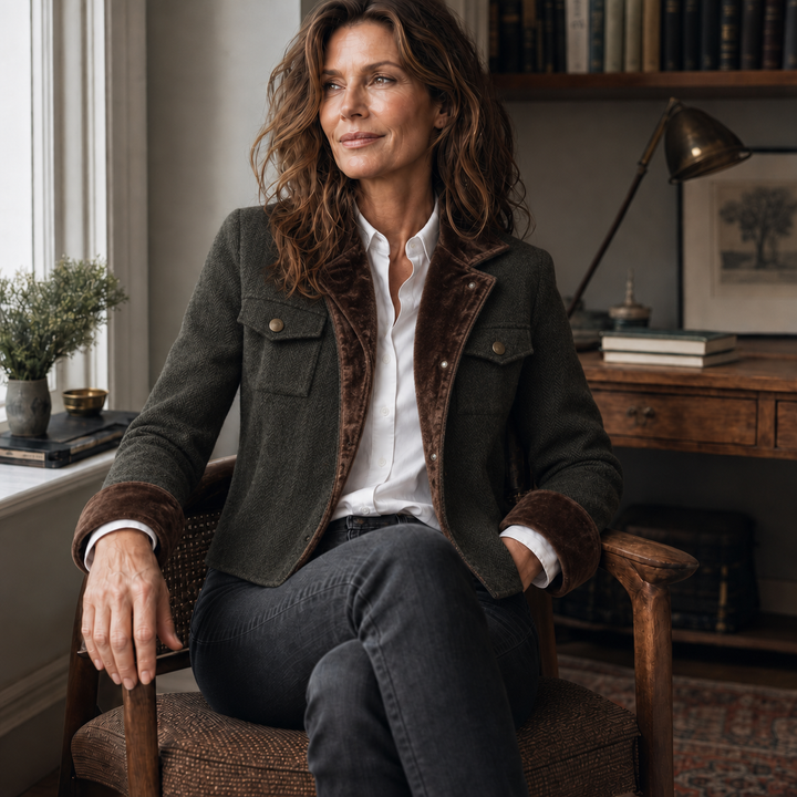 Herrivé – Contrast-Trim Herringbone Structured Blazer