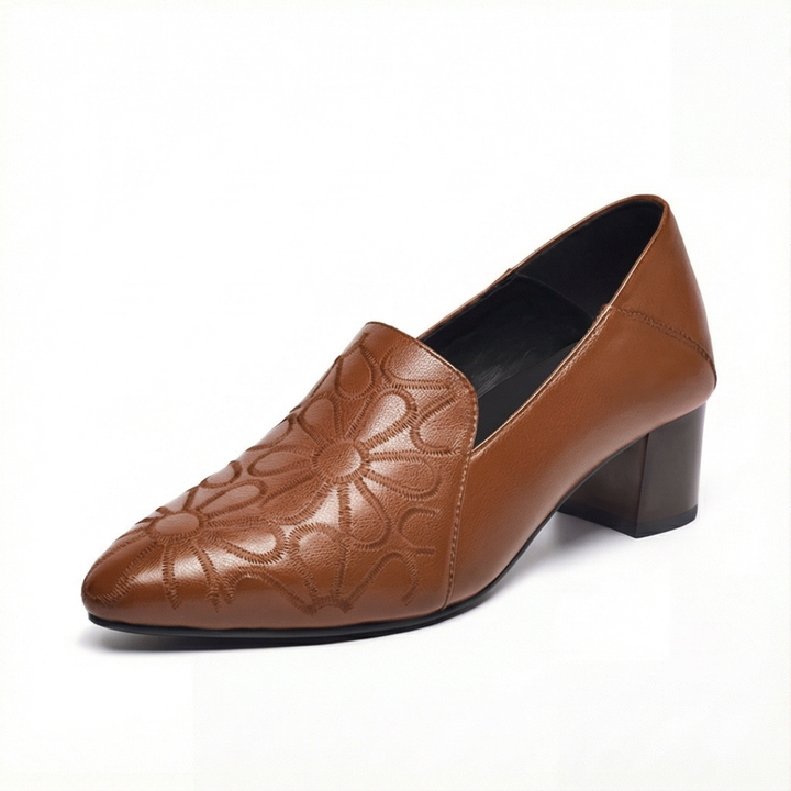 Floressa™ – Embroidered Leather Pumps with Cushioned Heel